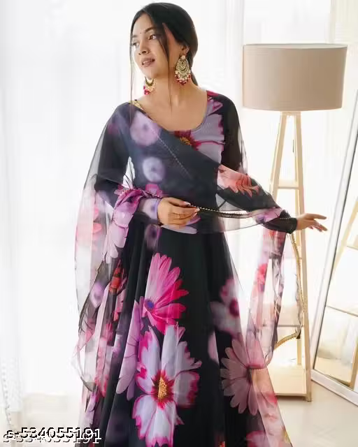 Women's stylish designer georgette full length fancy's gown kurti with dupatta set