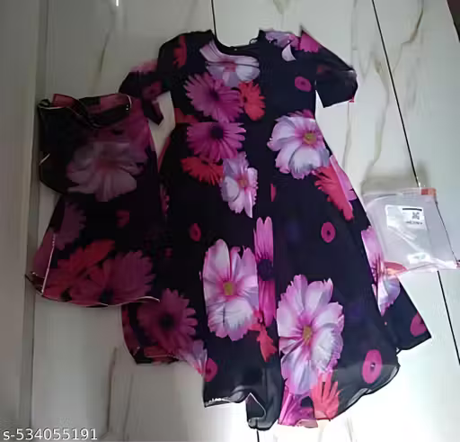 Women's stylish designer georgette full length fancy's gown kurti with dupatta set