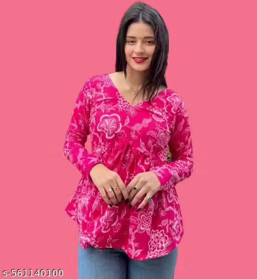 DPK Rayon Flared Pink Aliacut Floral Print Peplum Top
