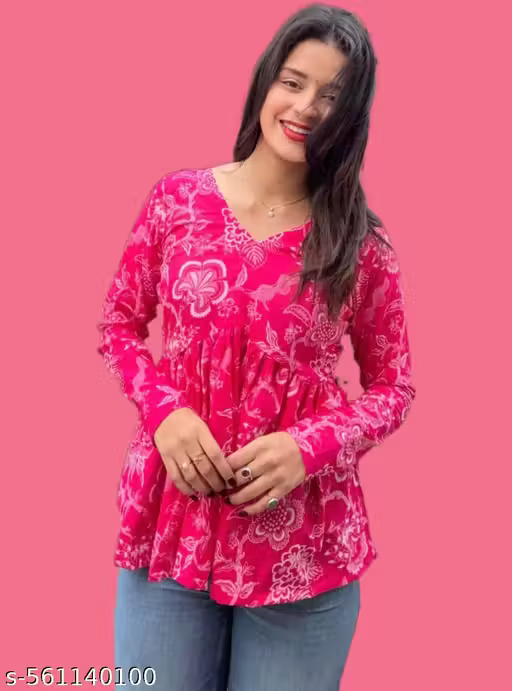 DPK Rayon Flared Pink Aliacut Floral Print Peplum Top
