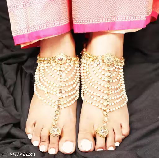 Prime White Metal Payal With Toe Ring For Girls & Woman Pack of 1 Pair