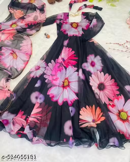 Women's stylish designer georgette full length fancy's gown kurti with dupatta set